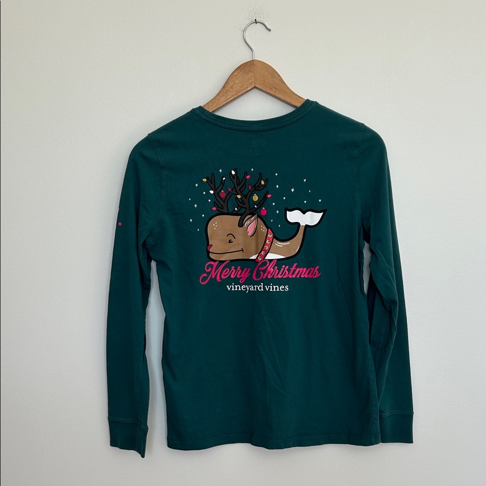 Vineyard Vines Green Long Sleeve Holiday‎ Logo Tee